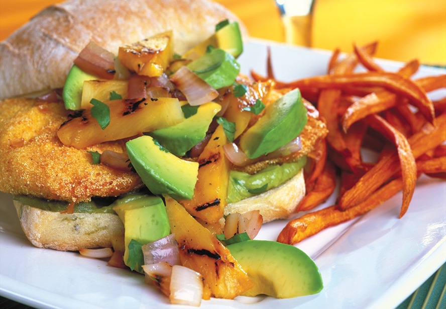 Caribbean Fish Sandwich with Grilled Pineapple-California Avocado Salsa