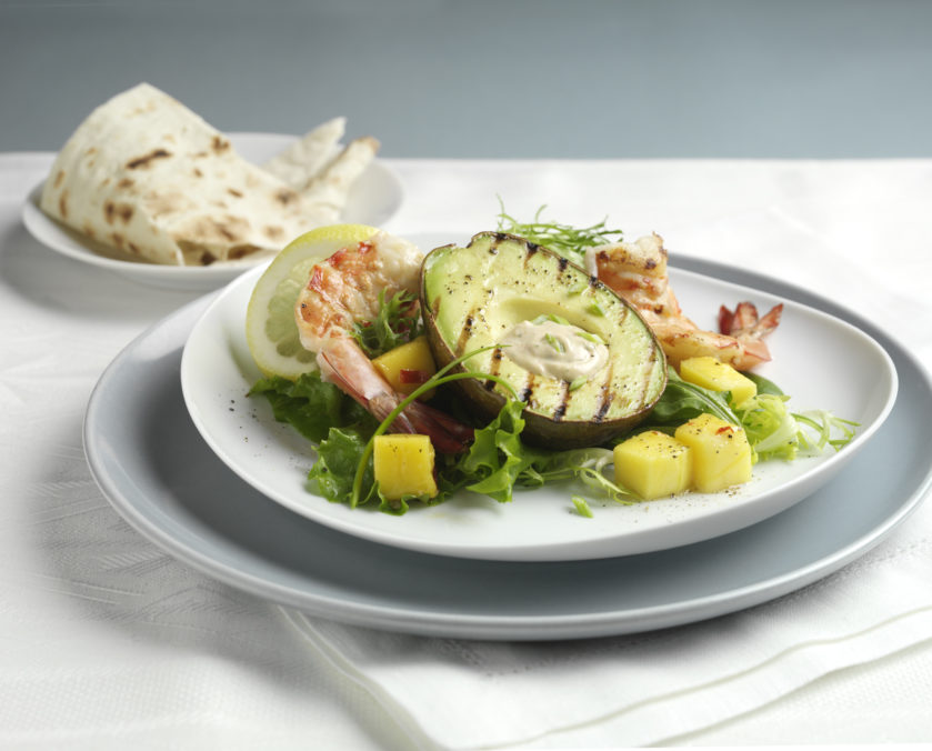 Grilled Avocado with Jumbo Prawns