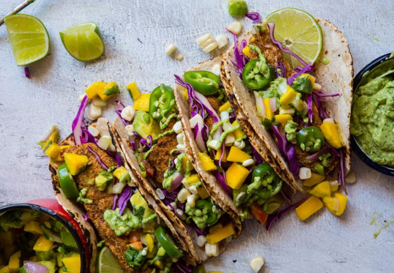 Cajun Fish Tacos with Spicy California Avocado Cream and Mango Salsa ...