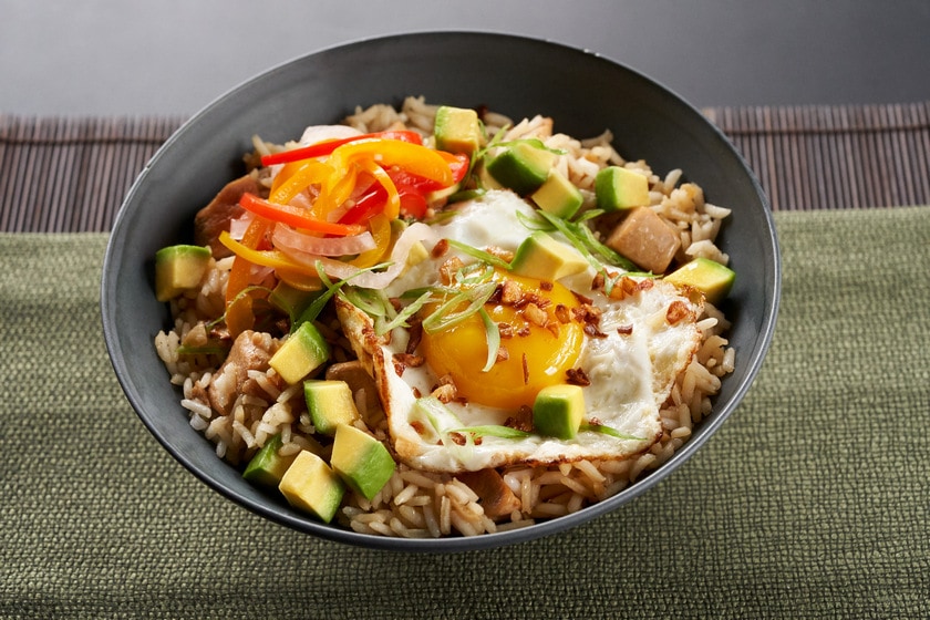 Chicken Adobo and California Avocado Fried Rice Topped ...