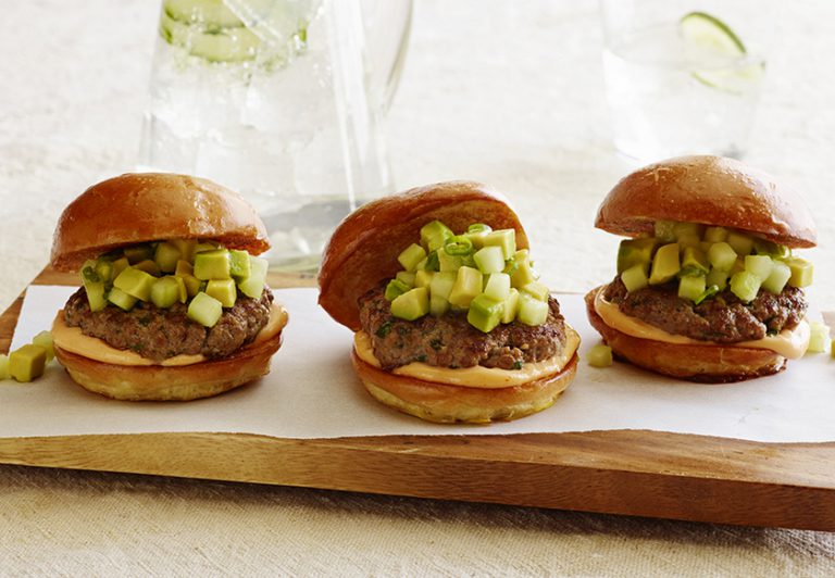 LimeCilantro Beef Sliders with California Avocado and Cucumber Relish