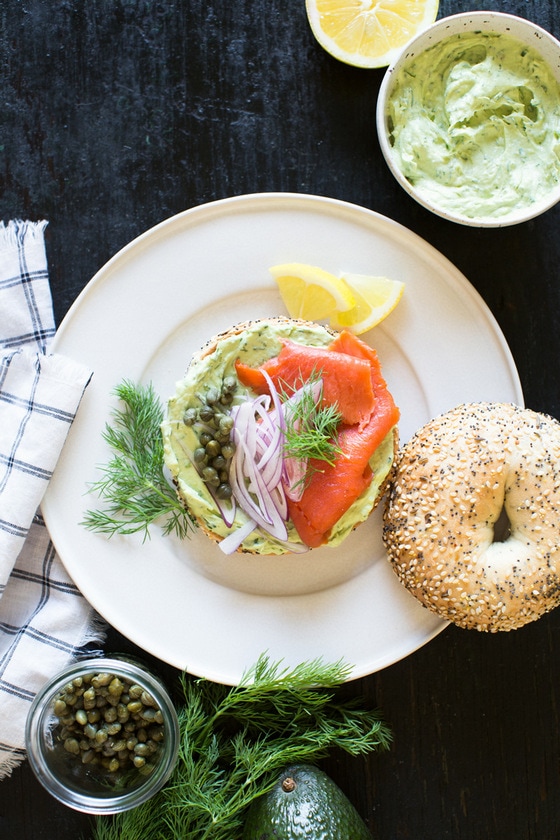 Bagels with Smoked Salmon and Herbed Avocado Spread California Avocados