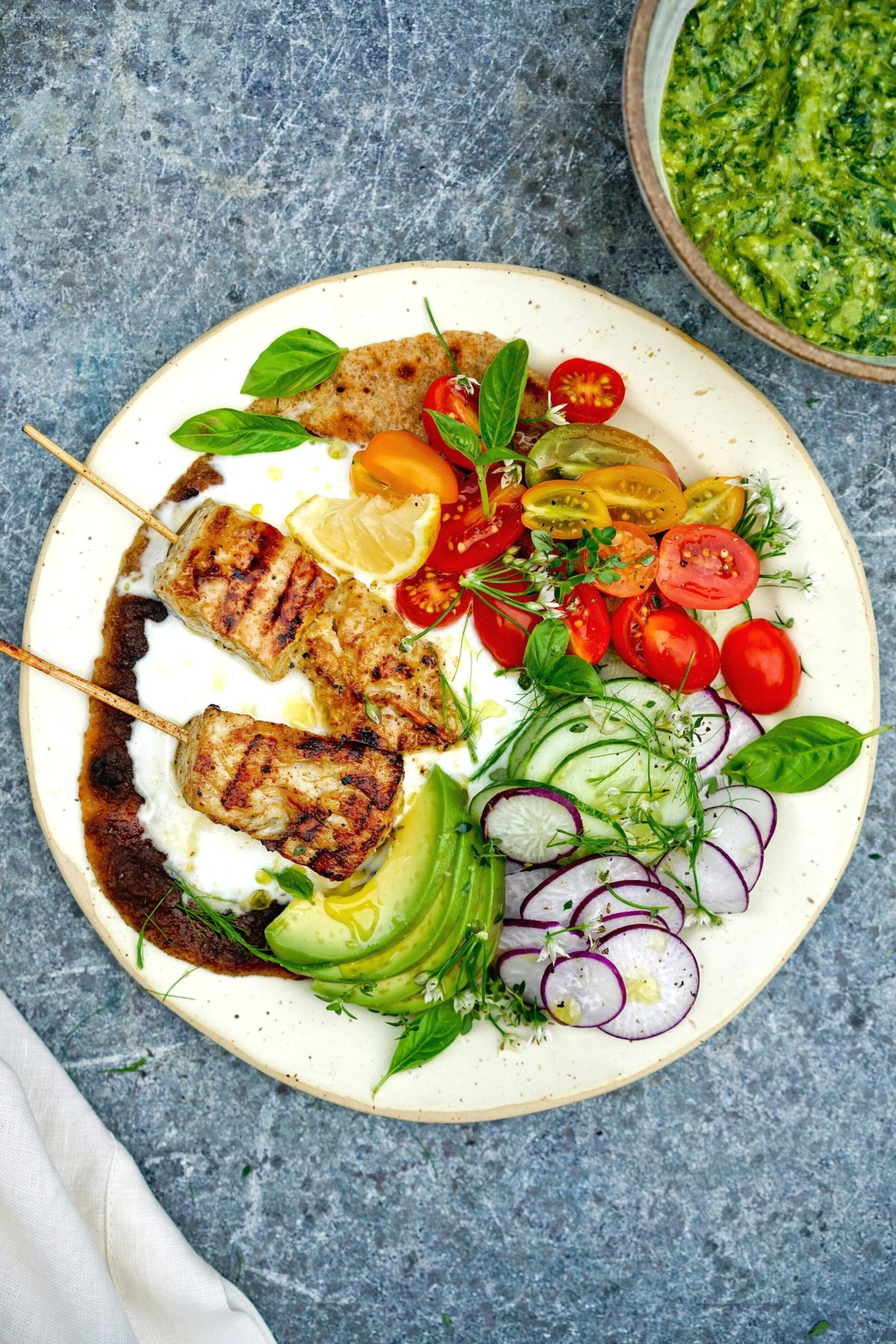 Mahi Mahi Kebobs with California Avocado Pesto and Herbs California