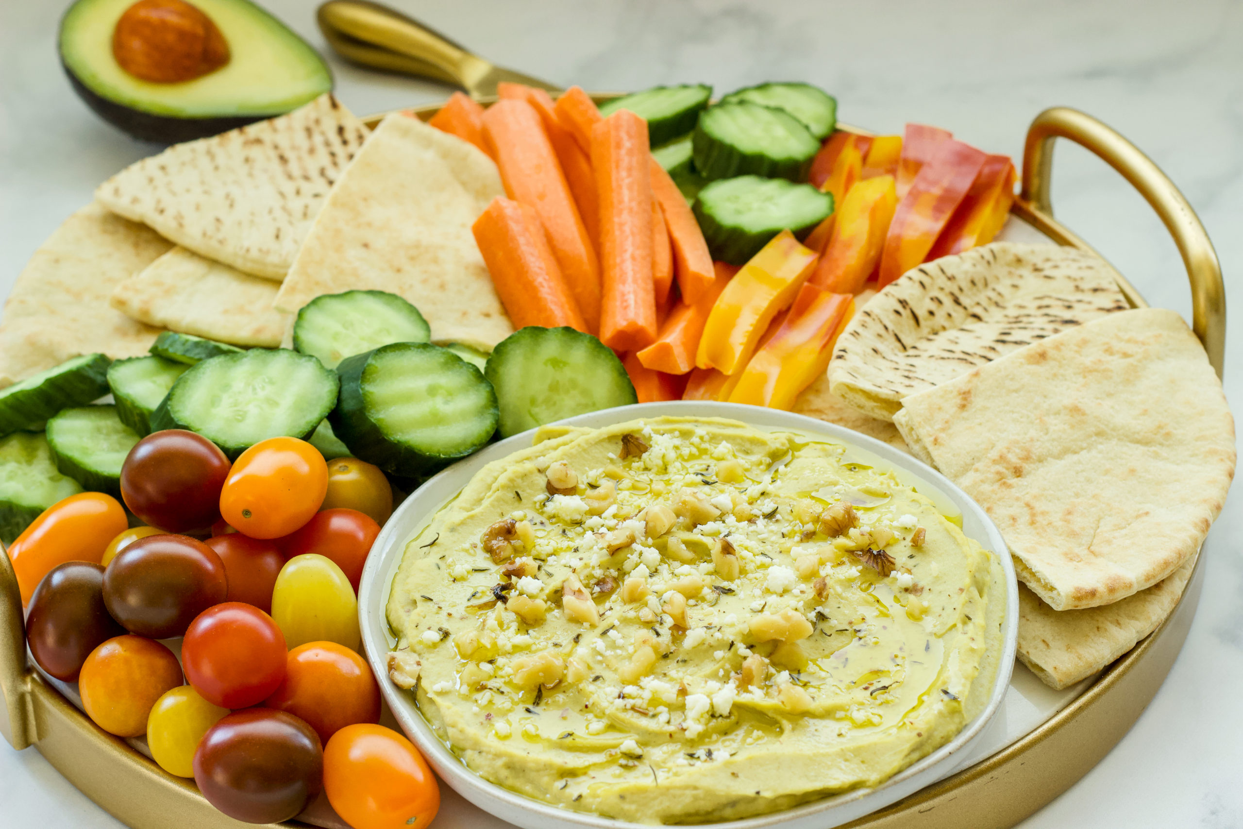 Avocado & Roasted Garlic Hummus Platter