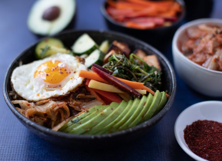 Veggie BiBimBap, Avocado, Crispy Egg and Kimchi California Avocados