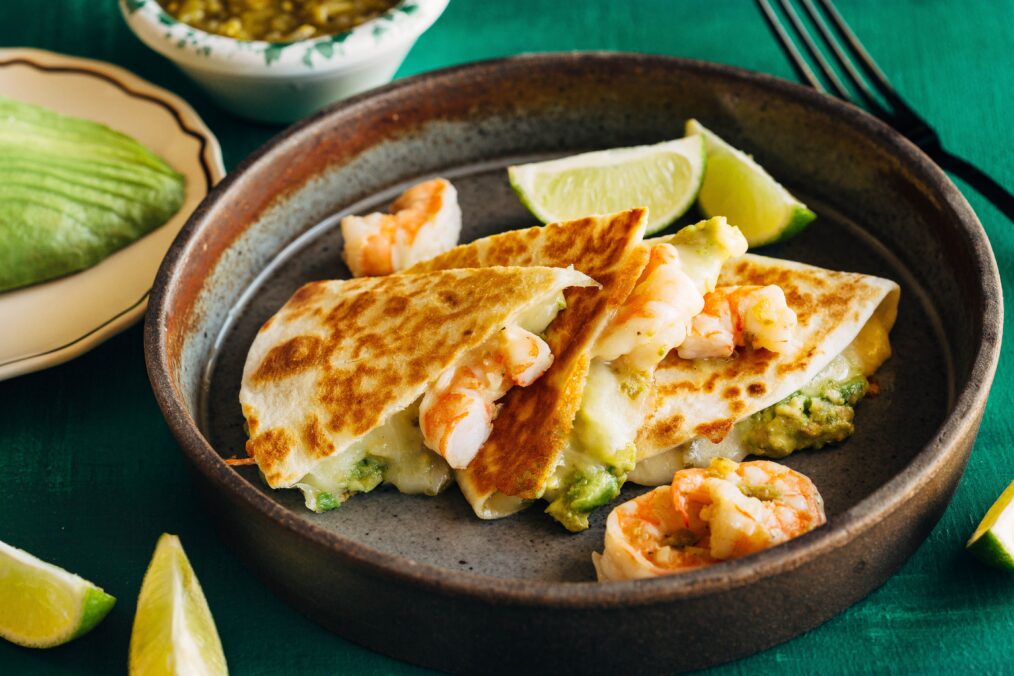 Avocado and Shrimp Quesadilla with Green Chile Salsa