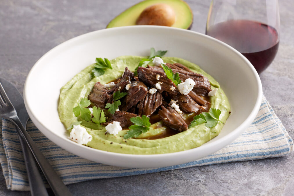 Braised Short Rib on California Avocado Tahini Puree