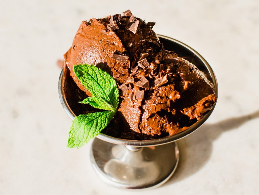 A photo of chocolate mint California avocado ice cream