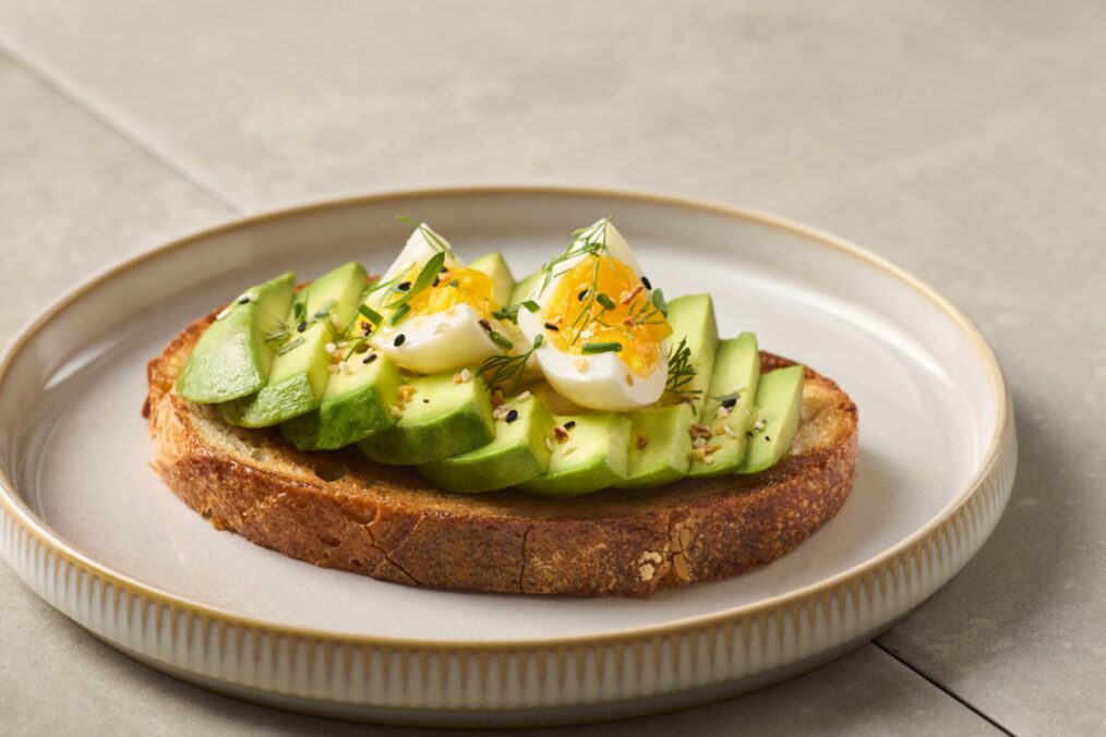 A photo of everything avocado toast with Herby Soft eggs