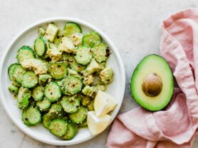 A photo of sesame, cucumber and California avocado salad